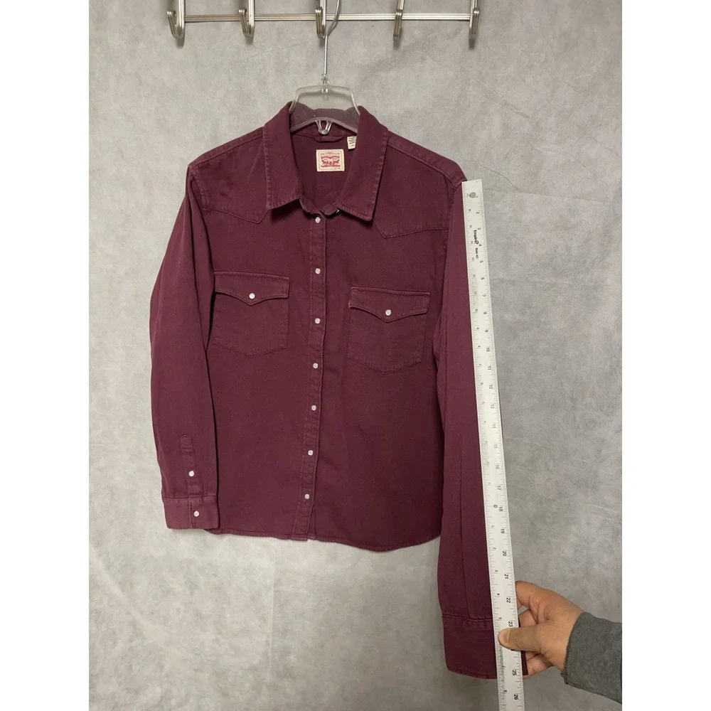 Levi's Shirt Men's 2XL Burgundy Twill Pearl Snap Button Up Workwear Chore Cowboy